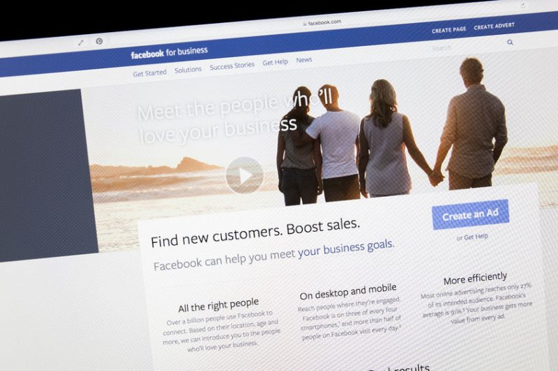 close up of facebook business page on a computer screen.