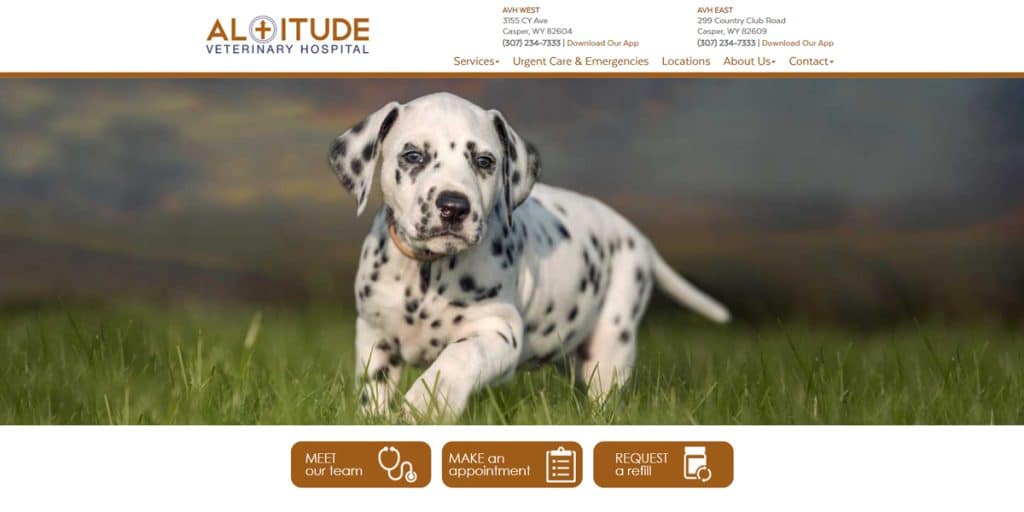 screenshot of the Altitude Veterinary Hospital website