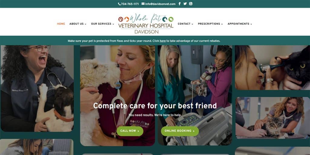 Whole Pet Veterinary Hospital website screenshot